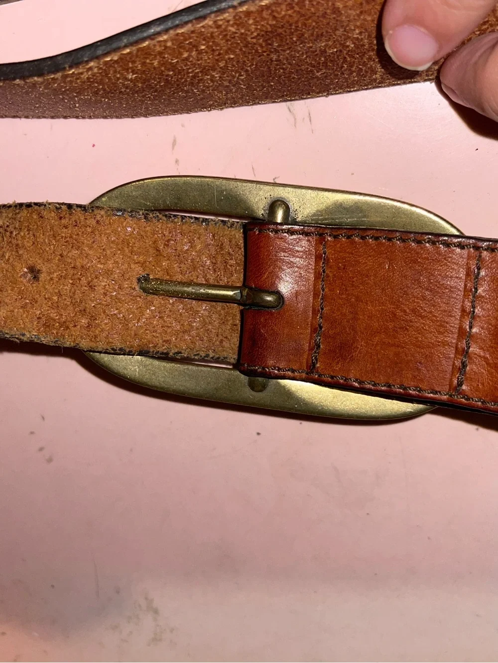 Unisex Brown Leather Belt with Brass Oval Buckle - Size 31-35